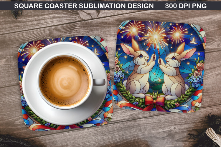 Bunny Coaster Sublimation, 4th Of July Coaster PNG