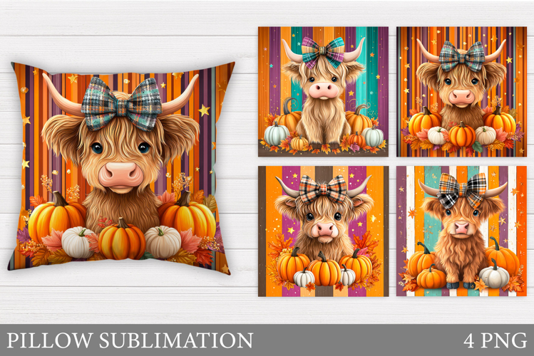 Fall Cow Pillow Sublimation. Fall Pillow Design