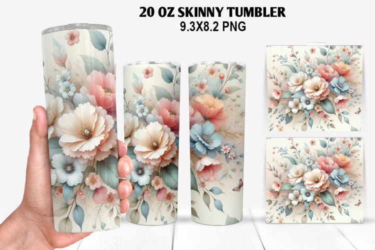 Flower Skinny Tumbler 20oz Wrap Design, Spring Tumbler Wrap