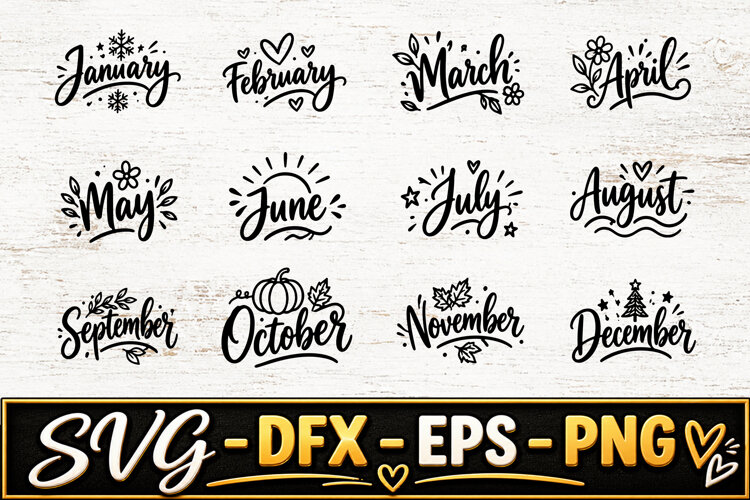 12 Months Seasonal Calendar SVG PNG example image 1