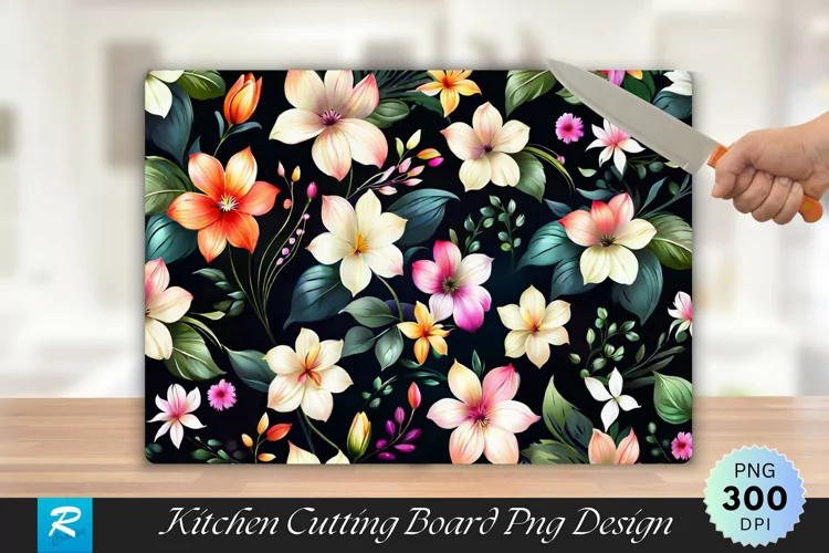 Flower Patterned Cutting Board Sublimation Design