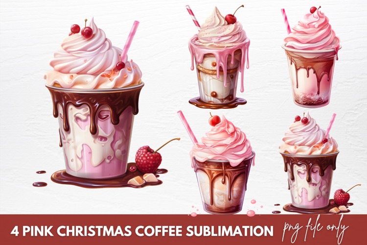 Pink Christmas Coffee Sublimation, Christmas Coffee Clipart