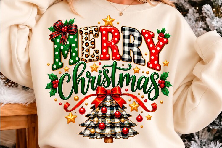 Merry Christmas Tree T-Shirt Design Holiday Png example image 1