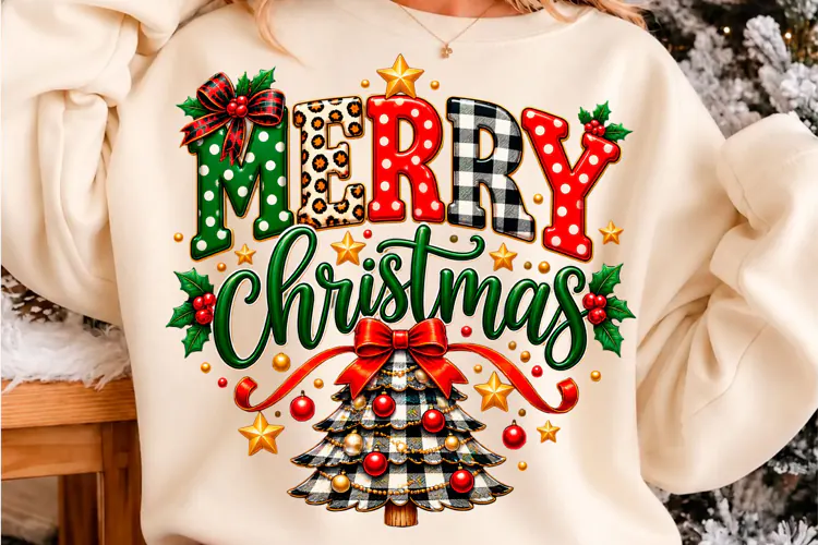 Merry Christmas Tree T-Shirt Design Holiday Png