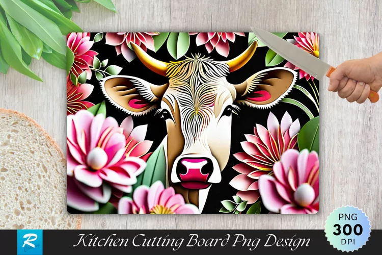 Cow With Flowers Cutting Board Sublimation Design