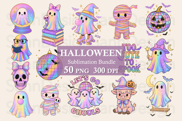 Iridescent Halloween PNG Bundle, Halloween Coquette Design