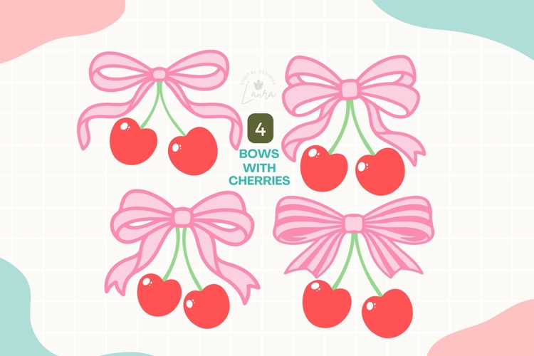 Coquette Pink Bows with Cherries SVG Bundle | Cut Files for