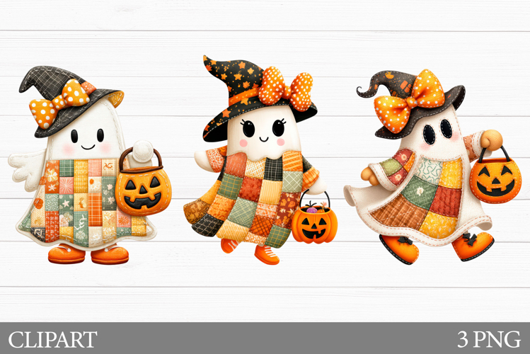 Halloween Patchwork Ghost Clipart. Ghost Halloween Clipart