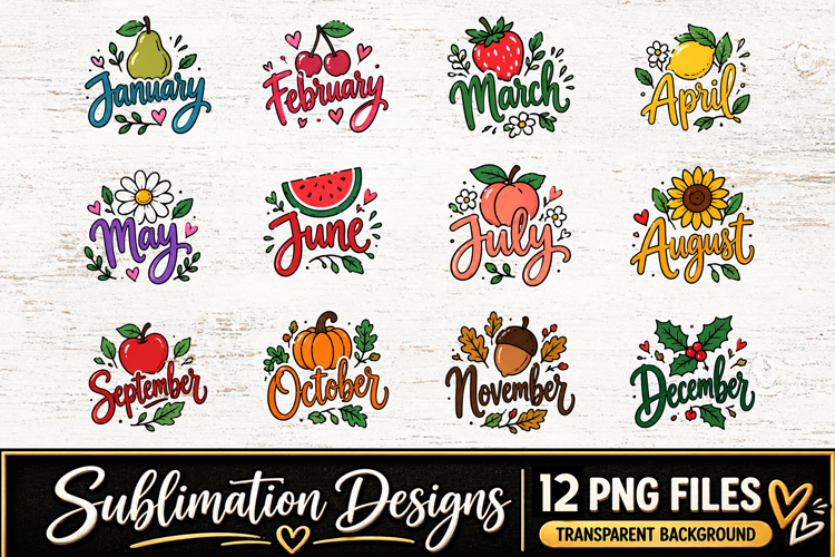 Fruit Monthly Clipart Sublimation PNG