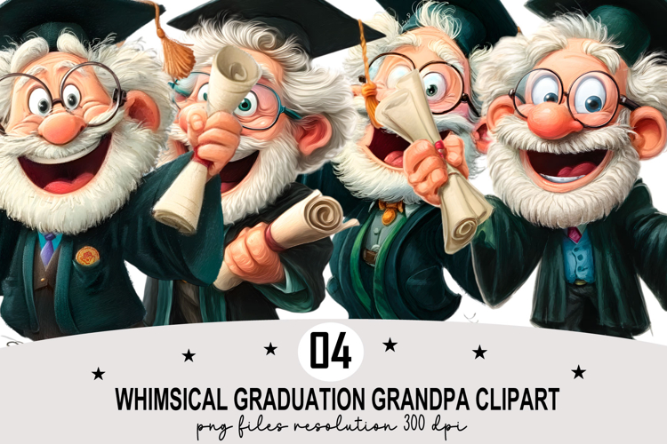 Whimsical Graduation Grandpa Clipart Watercolor PNG