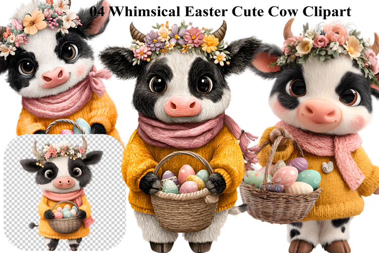 Whimsical Easter Cute Cow Clipart
