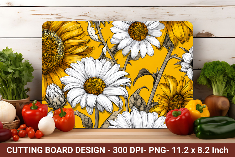 Daisy Flower & Sunflower Cutting Board | Cutting Board Png