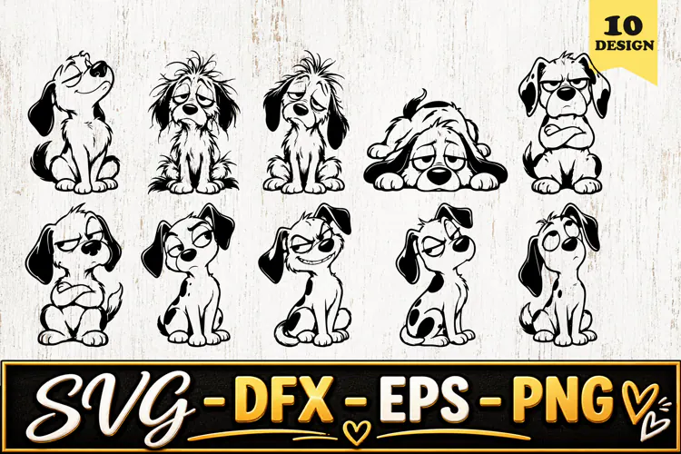 Grumpy Puppy Dog Cartoon SVG PNG