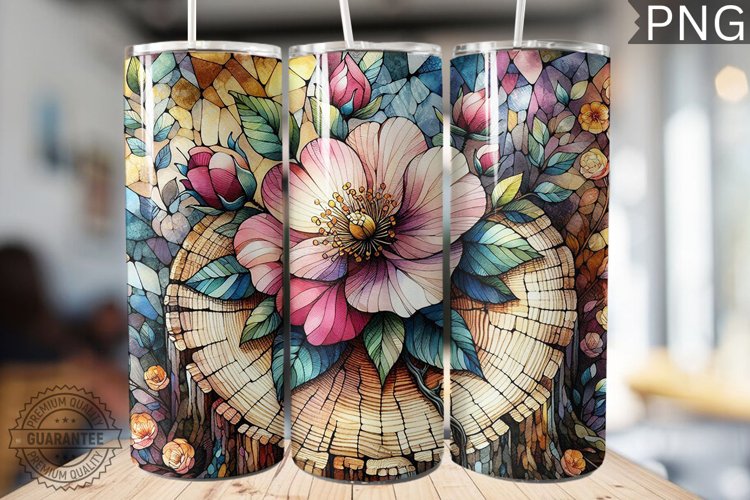 Watercolor Flower Wooden Stump Tumbler - High Quality 3Dpi example image 1