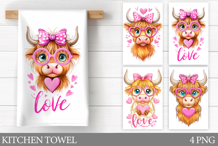 Valentines Cow Kitchen Towel. Valentine Kitchen Towel Design