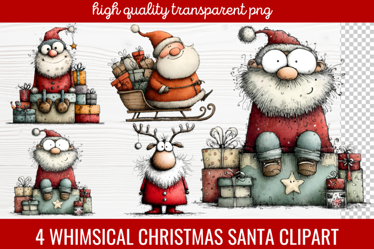 4 Whimsical Christmas Santa Clipart | Cute Santa PNG
