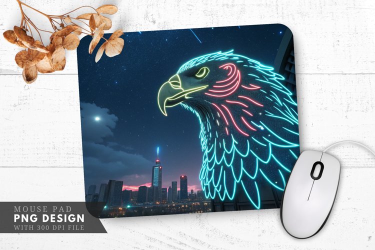 Futuristic Neon Eagle Mouse Pad PNG Design