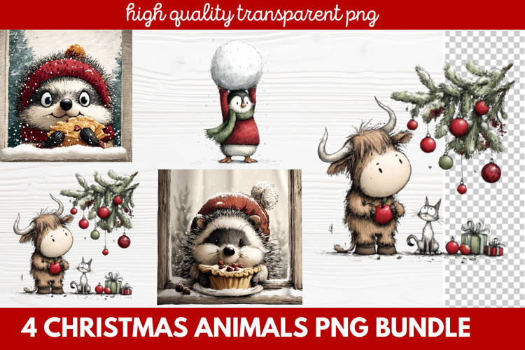 4 Christmas Animals PNG | Cute Festive Wildlife Clipart