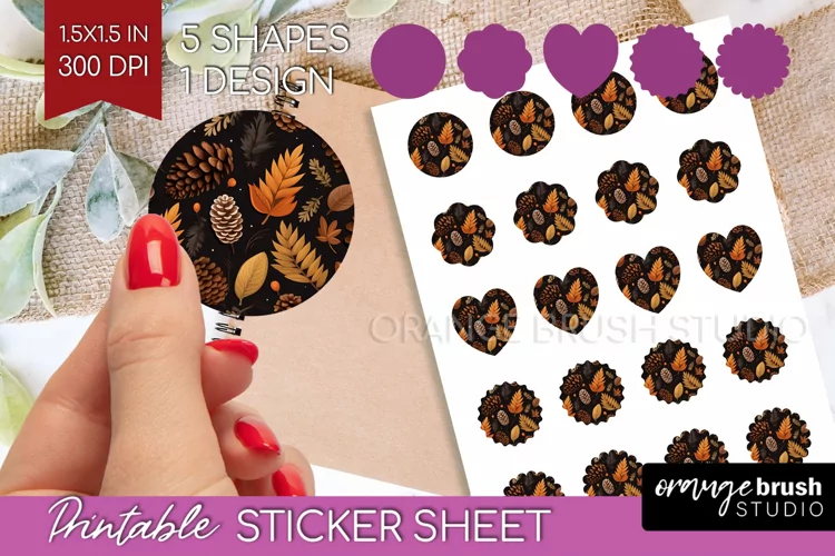Autumn Forest Round Sticker - Fall Printable Sticker Sheet