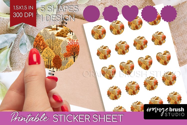 Autumn Forest Round Sticker - Fall Printable Sticker Sheet example image 1