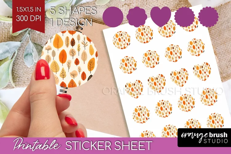 Autumn Forest Round Sticker - Fall Printable Sticker Sheet