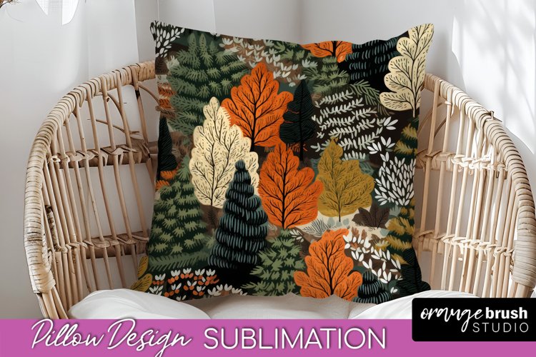 Fall Pillow Cover - Autumn Forest Pillow Sublimation example image 1