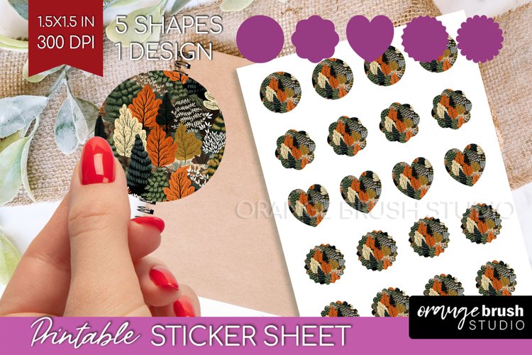 Autumn Forest Round Sticker - Fall Printable Sticker Sheet example image 1