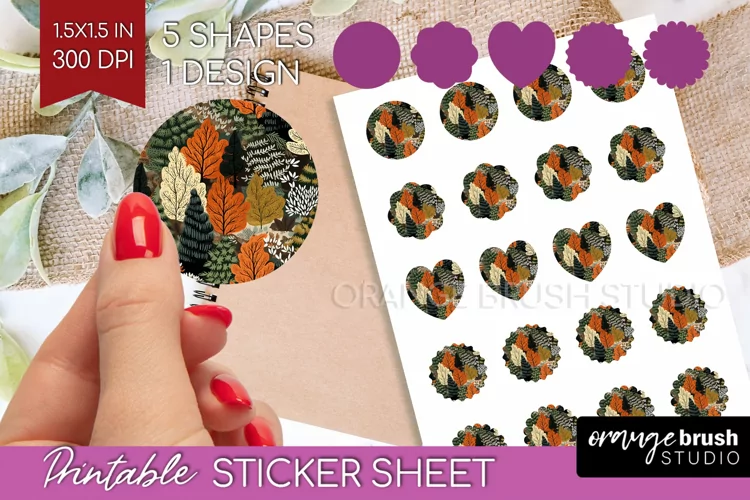 Autumn Forest Round Sticker - Fall Printable Sticker Sheet