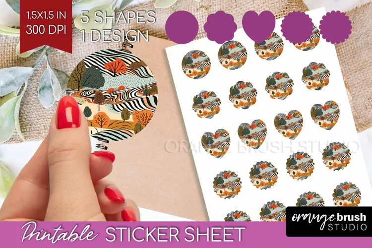 Autumn Forest Round Sticker - Fall Printable Sticker Sheet
