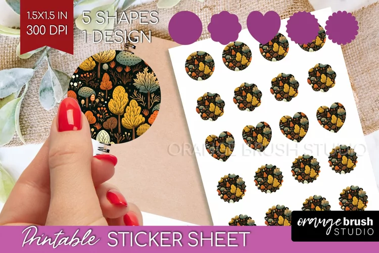 Autumn Forest Round Sticker - Fall Printable Sticker Sheet
