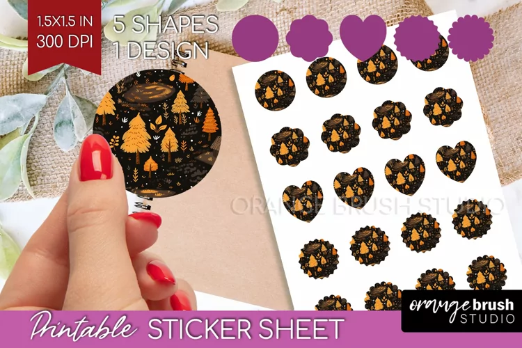 Autumn Forest Round Sticker - Fall Printable Sticker Sheet