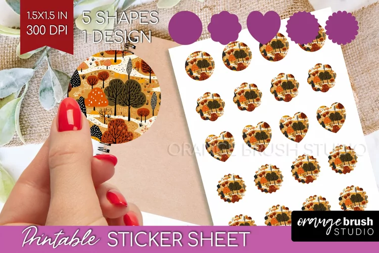 Autumn Forest Round Sticker - Fall Printable Sticker Sheet