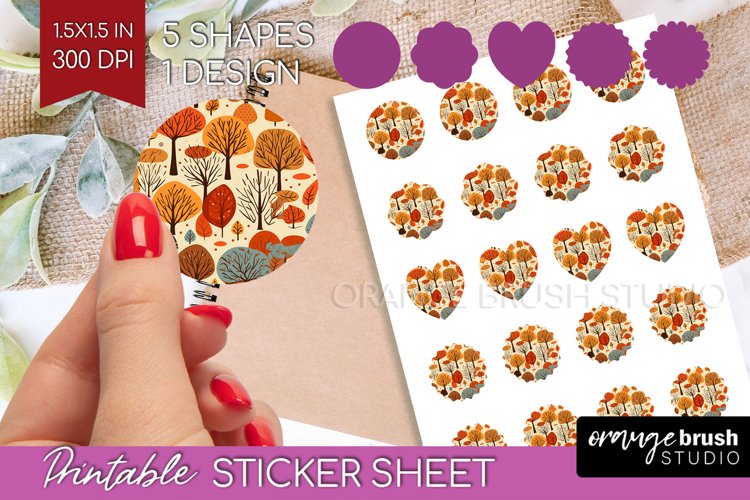 Autumn Forest Round Sticker - Fall Printable Sticker Sheet example image 1