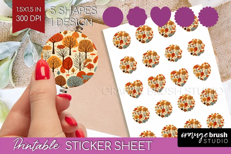 Autumn Forest Round Sticker - Fall Printable Sticker Sheet