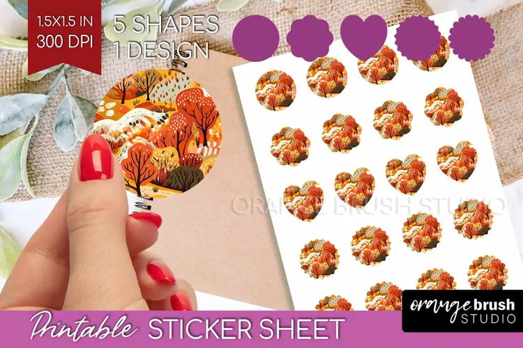 Autumn Forest Round Sticker - Fall Printable Sticker Sheet