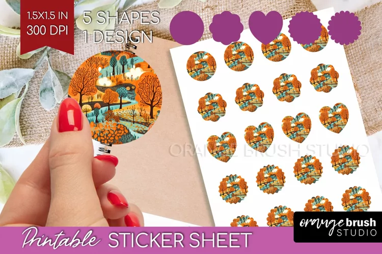 Autumn Forest Round Sticker - Fall Printable Sticker Sheet