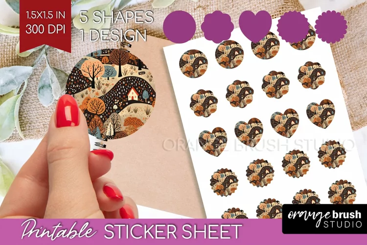 Autumn Forest Round Sticker - Fall Printable Sticker Sheet