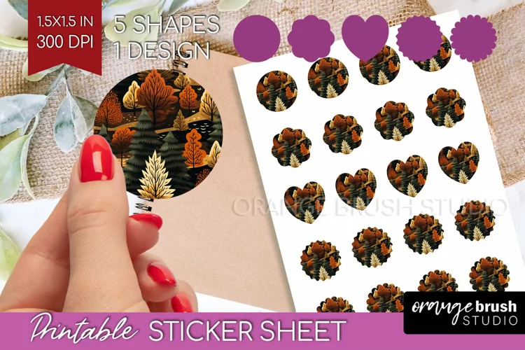 Autumn Forest Round Sticker - Fall Printable Sticker Sheet