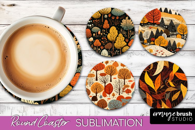 Fall Round Coasters - Autumn Forest Coaster Sublimation example image 1