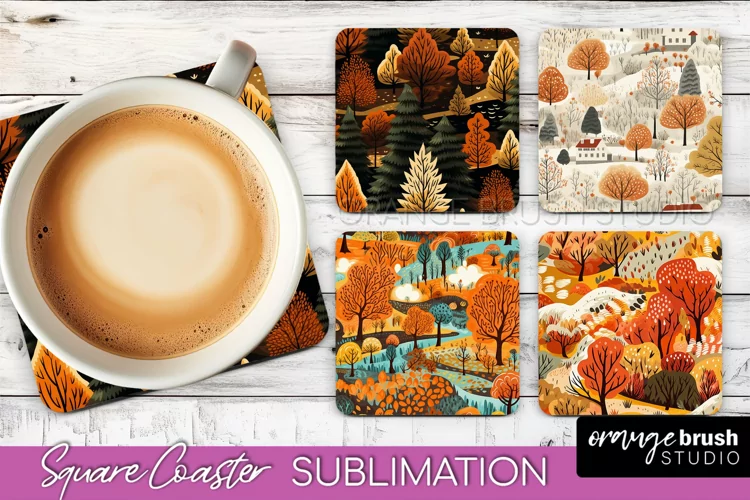 Fall Square Coasters - Autumn Forest Coaster Sublimation