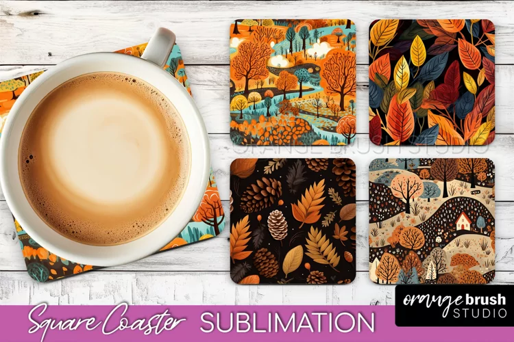 Fall Square Coasters - Autumn Forest Coaster Sublimation
