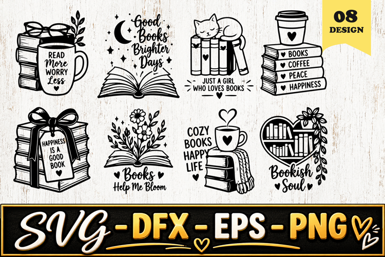 Cozy Book Lover Reading Designs SVG PNG