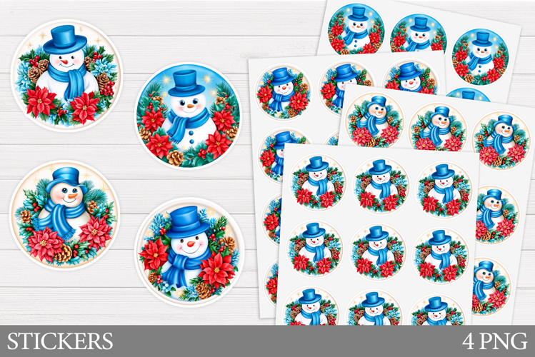 Cute Snowman Sticker Design. Christmas Sticker Printable