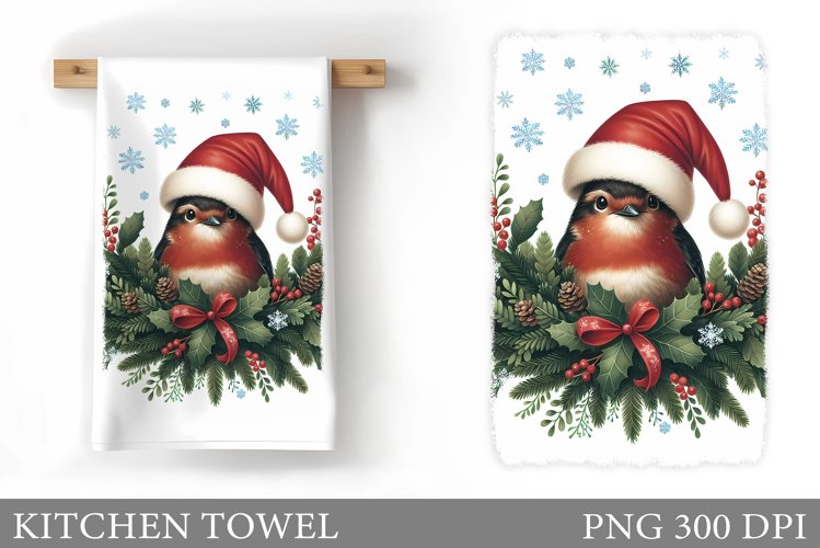 Christmas Bird Kitchen Towel. Christmas Kitchen Towel Design example image 1