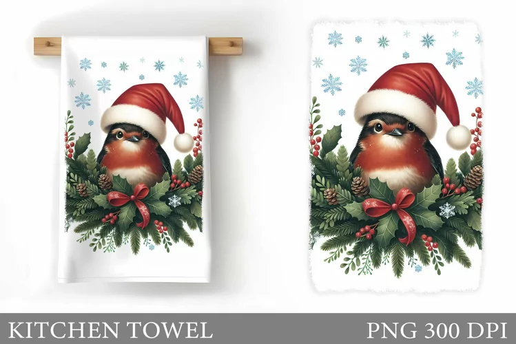 Christmas Bird Kitchen Towel. Christmas Kitchen Towel Design