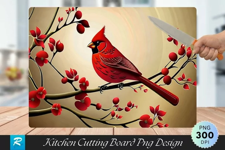 Red Bird Cutting Board Sublimation Design