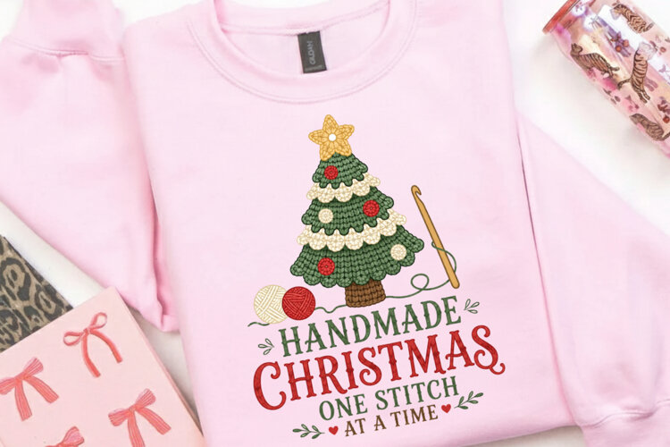 Handmade Christmas One Stitch At A Time PNG Sublimation example image 1