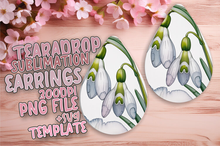 Artistic Teardrop Earrings Sublimation Template , Flowers example image 1