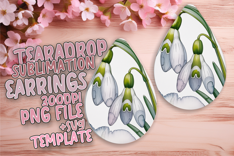 Artistic Teardrop Earrings Sublimation Template , Flowers