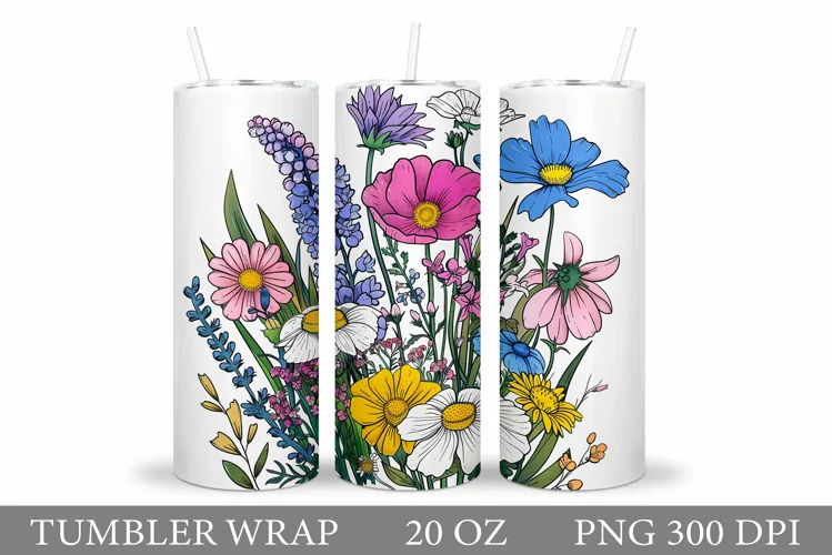 Flowers Tumbler Design. Wildflowers Tumbler Sublimation